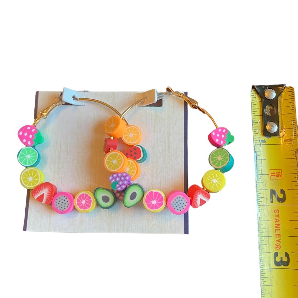 Fruit Beaded Colorful Hoop Earrings